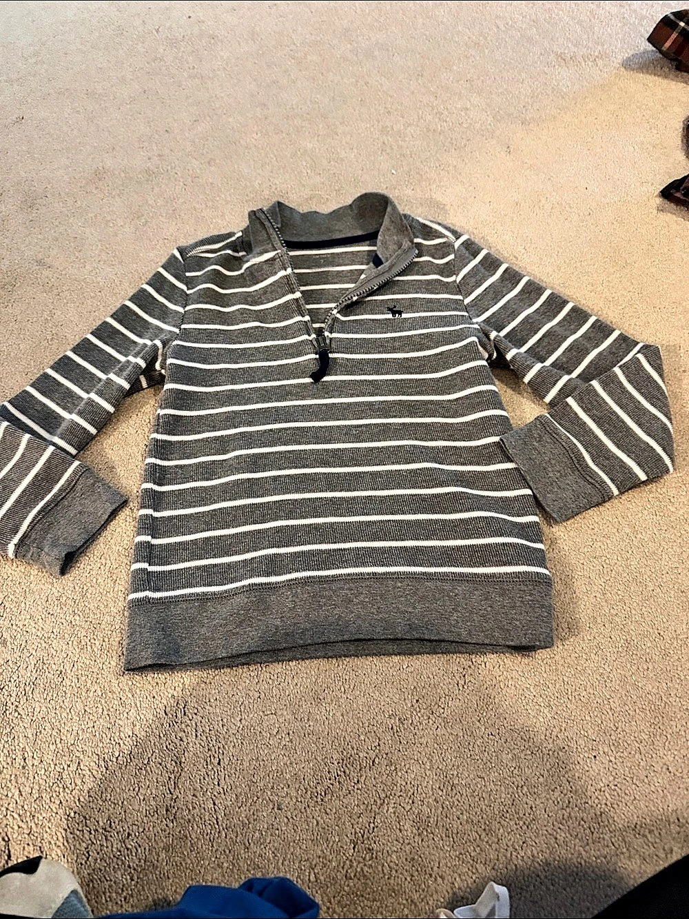 Carter's Boys Size 7 Gray & White Striped Quarter-Zip Sweater